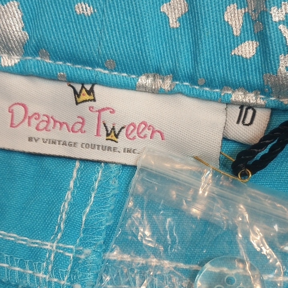 Drama Twen Turquoise Metallic-Splatter Denim Shorts - Picture 5 of 7